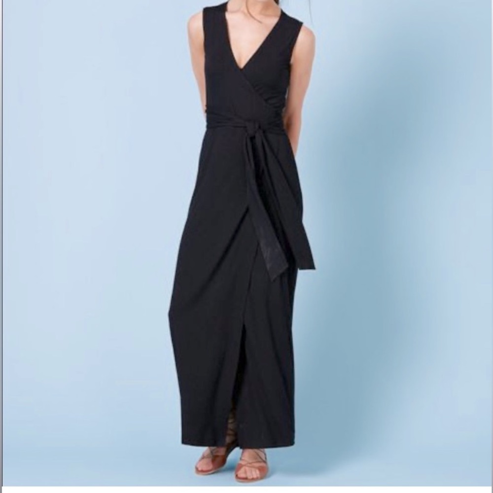 Boden sleeveless stretchy Jersey knit wrap maxi dress black